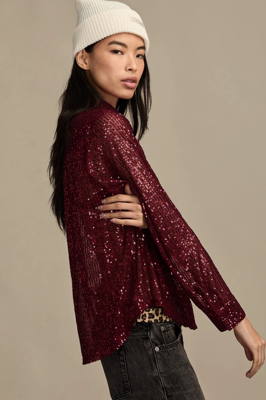 SEQUIN BUTTONDOWN SHIRT — RED WINE — image 4