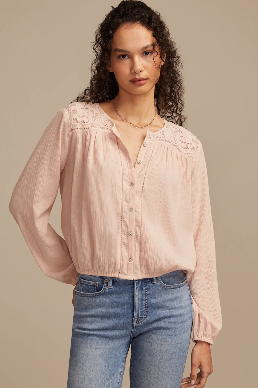 LONG SLEEVE PINTUCK BUBBLE TOP — SEPIA ROSE — image 1