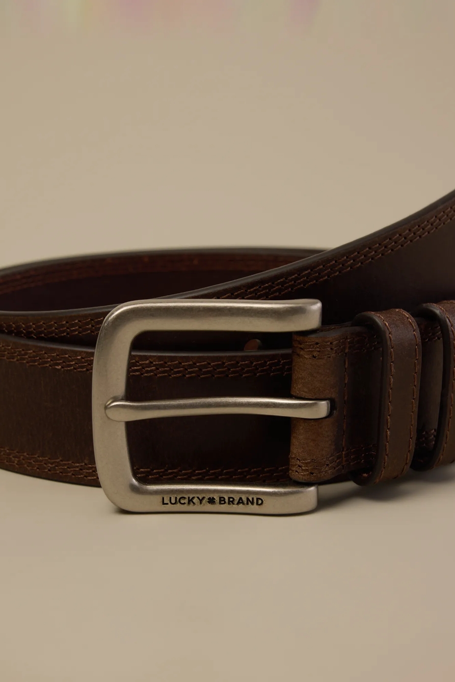 Triple Needle Stitch Leather Belt — BROWN — image 3