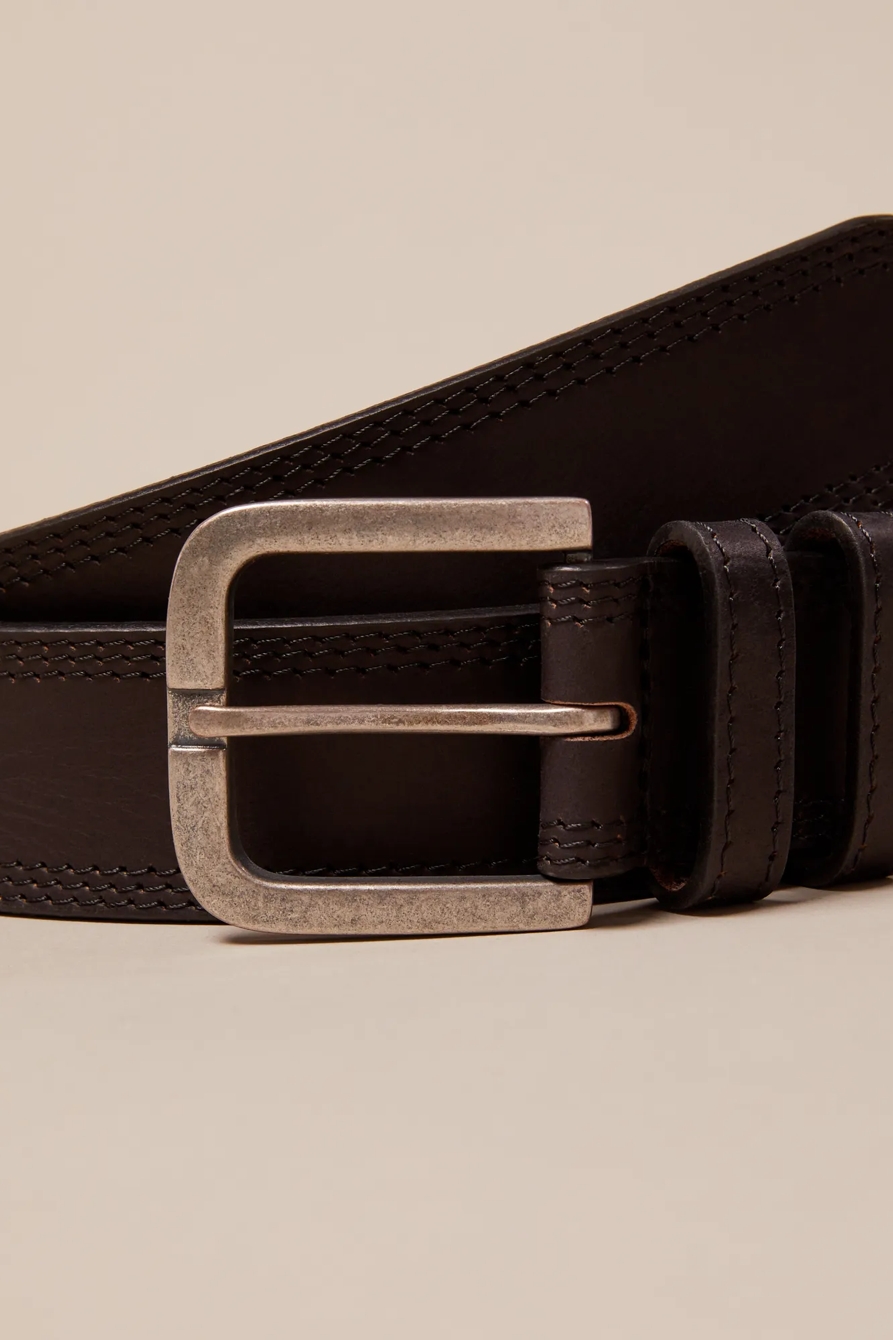 TRIPLE NEEDLE STITCH LEATHER BELT — BLACK — image 3