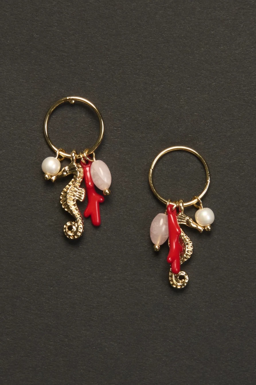Seahorse Charm Drop Hoop Earrings — GOLD — image 1
