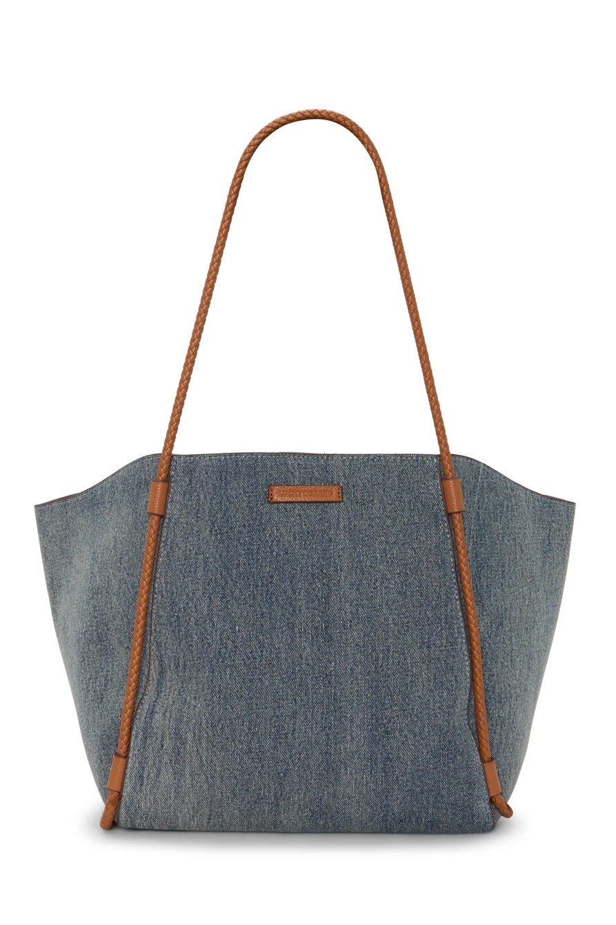 EZRI DENIM TOTE — OPEN BLUE/TURQUOISE — image 1