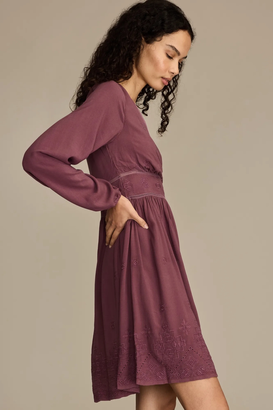 LONG SLEEVE CUTWORK MINI DRESS — HUCKLEBERRY — image 4