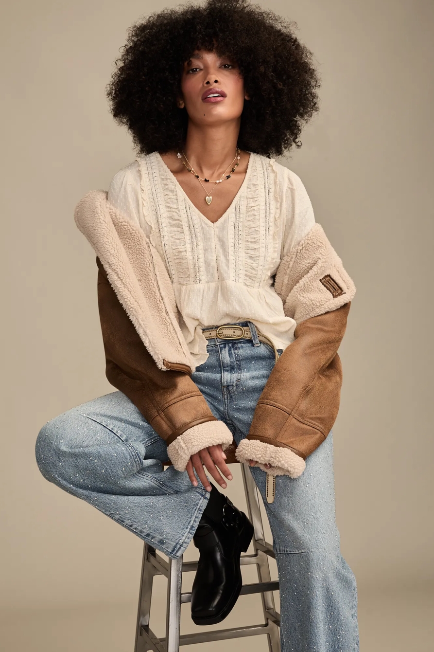 LONG SLEEVE PEPLUM TOP — CREAM — image 5