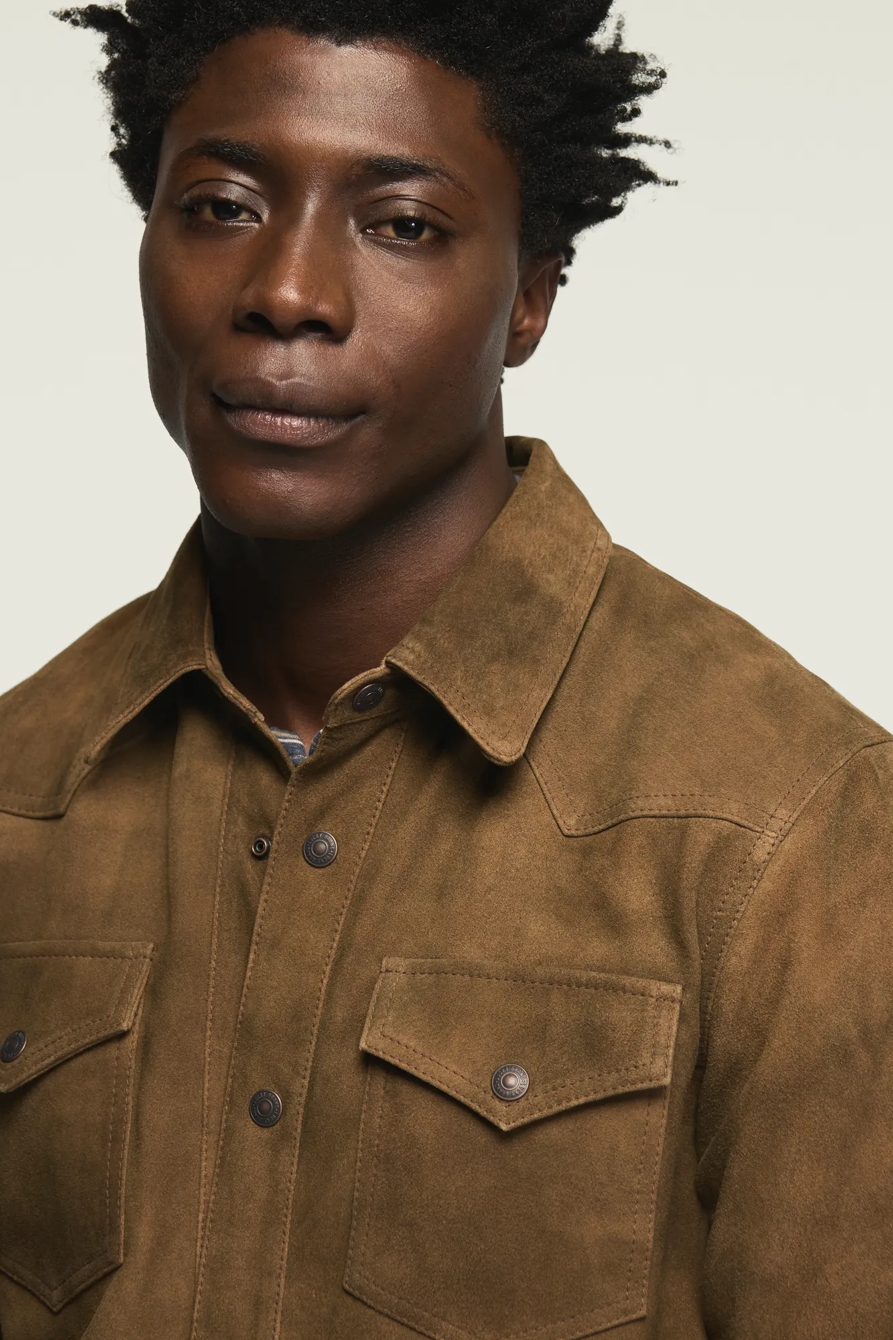 SUEDE WESTERN SHIRT JACKET — TAN — image 2