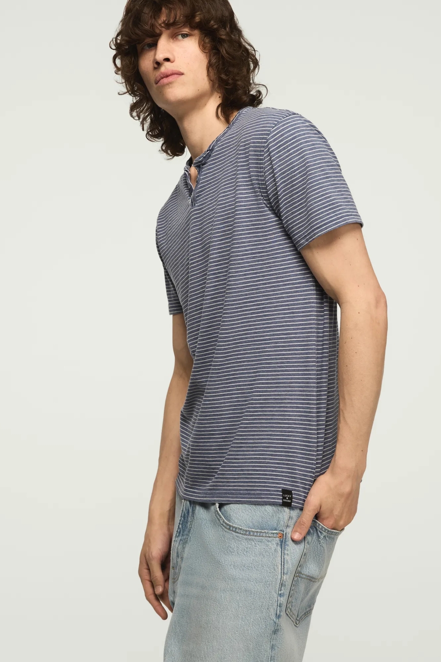 STRIPED VENICE BURNOUT NOTCH NECK TEE — BLUE MULTI — image 3