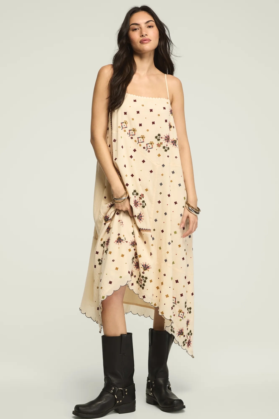CONTRAST EMBROIDERED MIX MIDI — GARDENIA — image 1