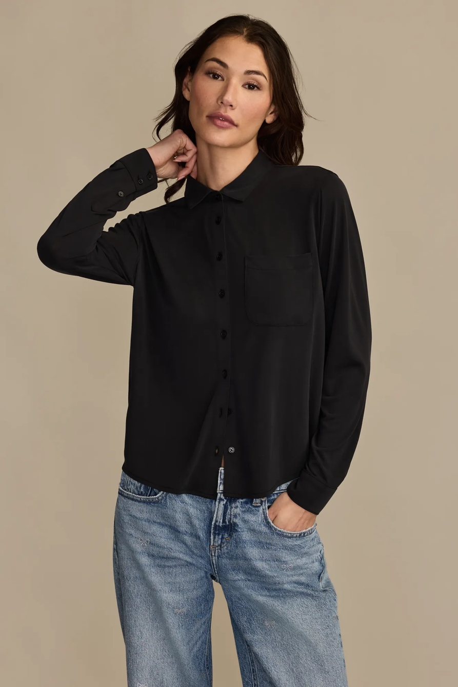 SANDWASH LONG SLEEVE BUTTON FRONT — JET BLACK — image 1