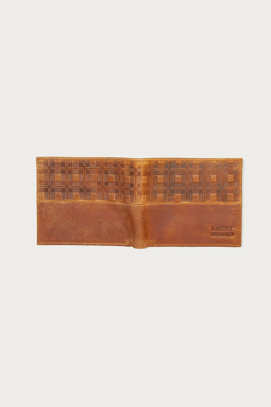 PLAID EMBOSSED LEATHER BIFOLD WALLET — DARK BROWN — image 4