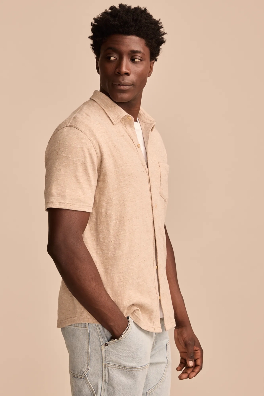LINEN SHORT SLEEVE BUTTON UP SHIRT — Plaza Taupe — image 4