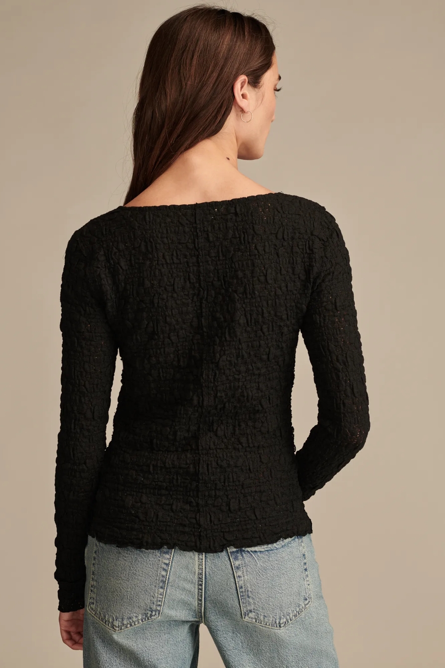 LONG SLEEVE TEXTURED TOP — JET BLACK — image 5