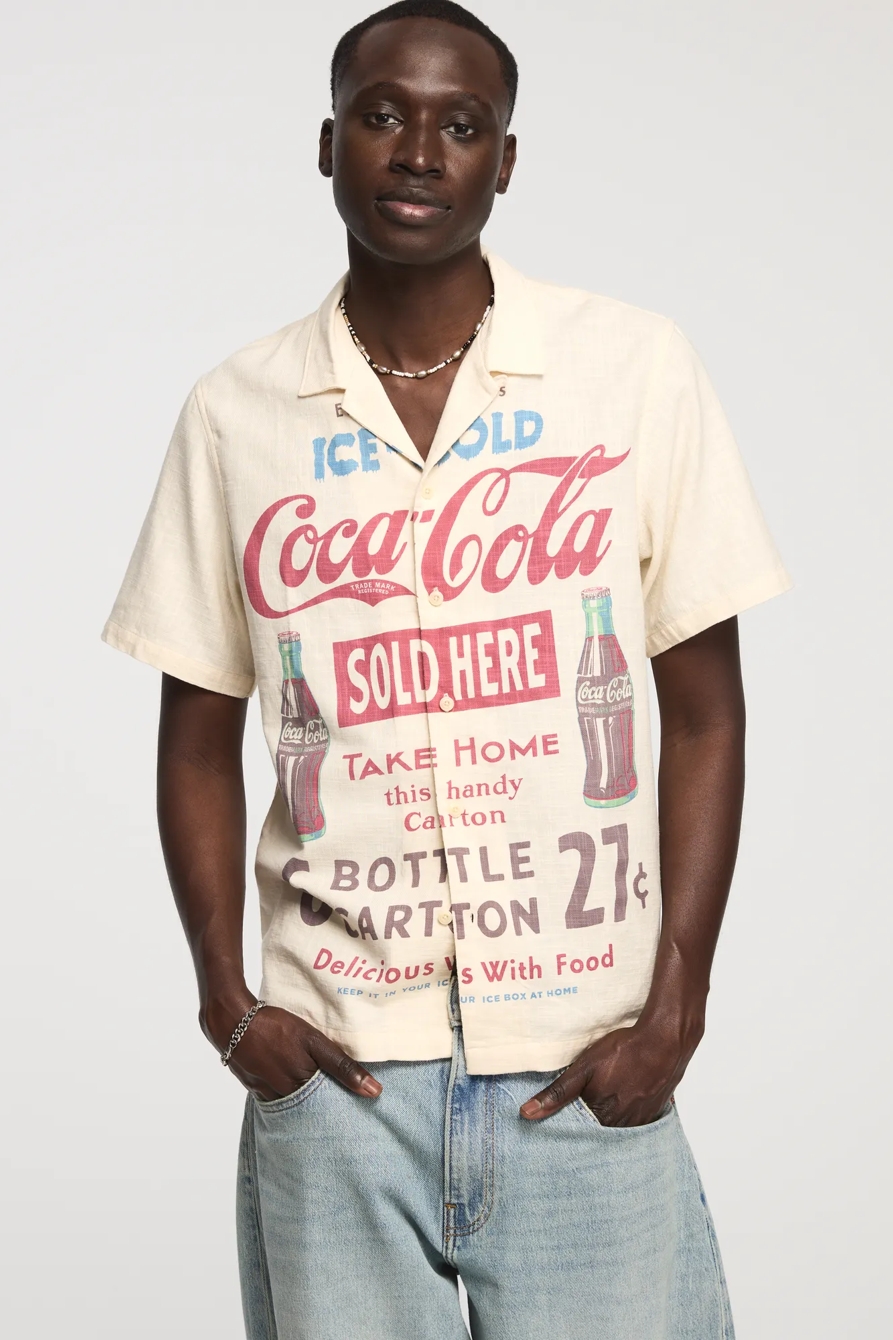 SHORT SLEEVE COCA COLA PRINTED SHIRT — NATURAL MULTI — image 1