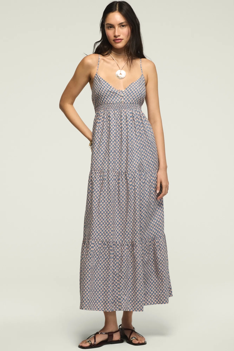 PRINTED RUCHED WAIST MAXI — BLUE IKAT — image 5