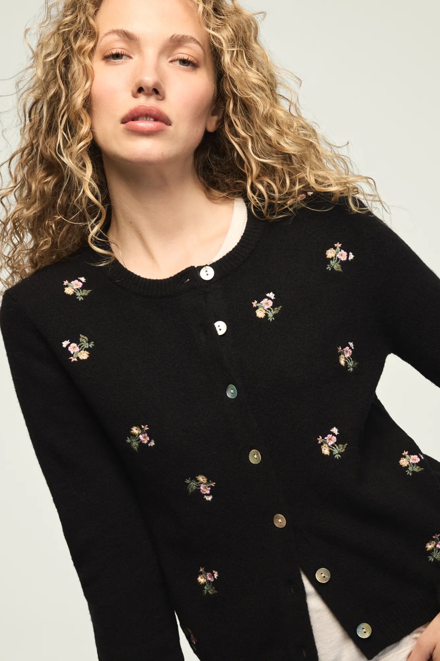 FLORAL EMBROIDERED CARDIGAN — CAVIAR — image 1