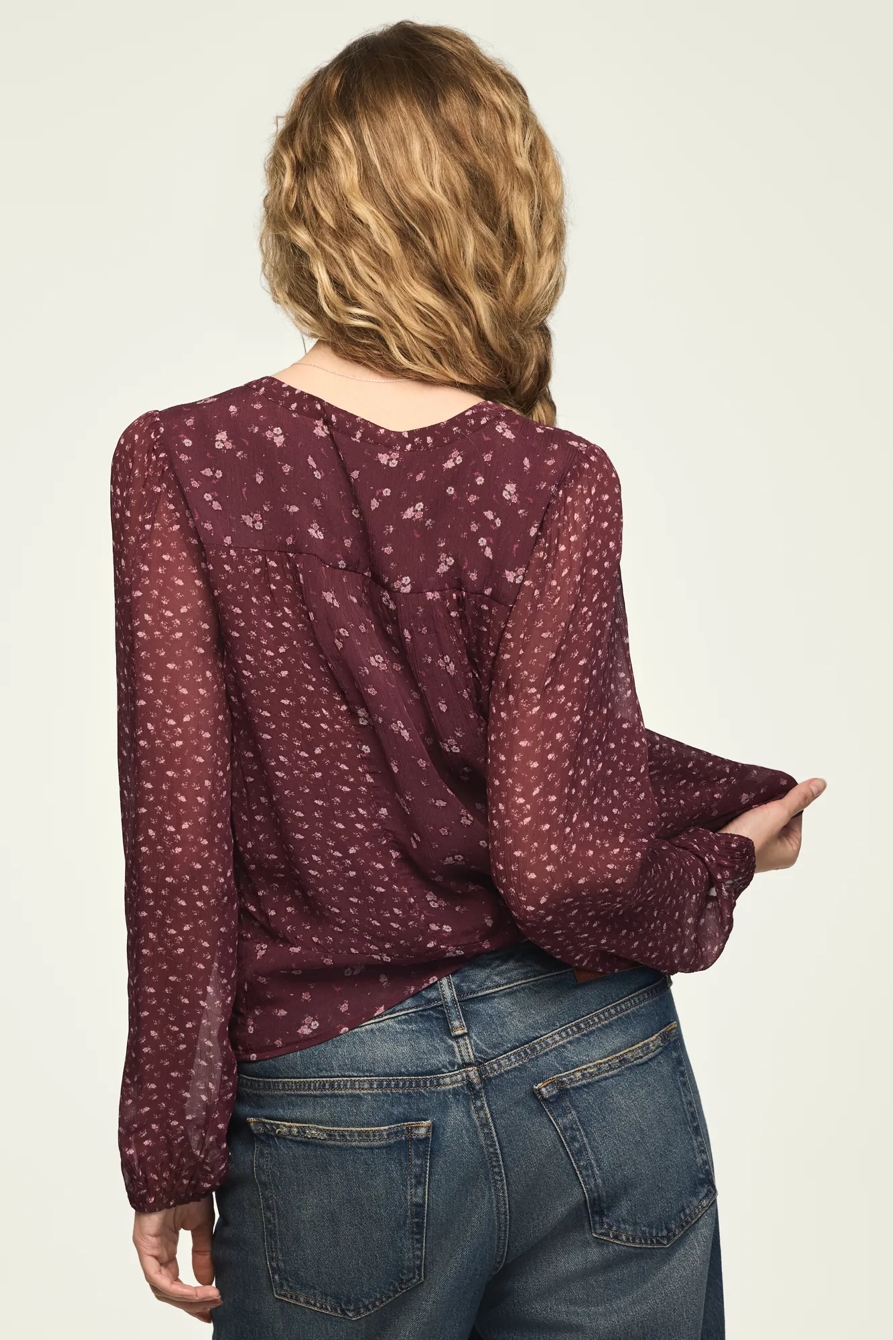 PRINT MIX LONG SLEEVE PEASANT TOP — BURGUNDY PRINT MIX — image 3