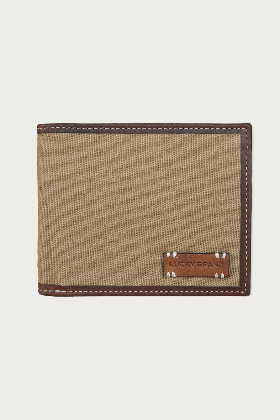 CANVAS WITH LEATHER TRIM BIFOLD WALLET — NATURAL — image 1