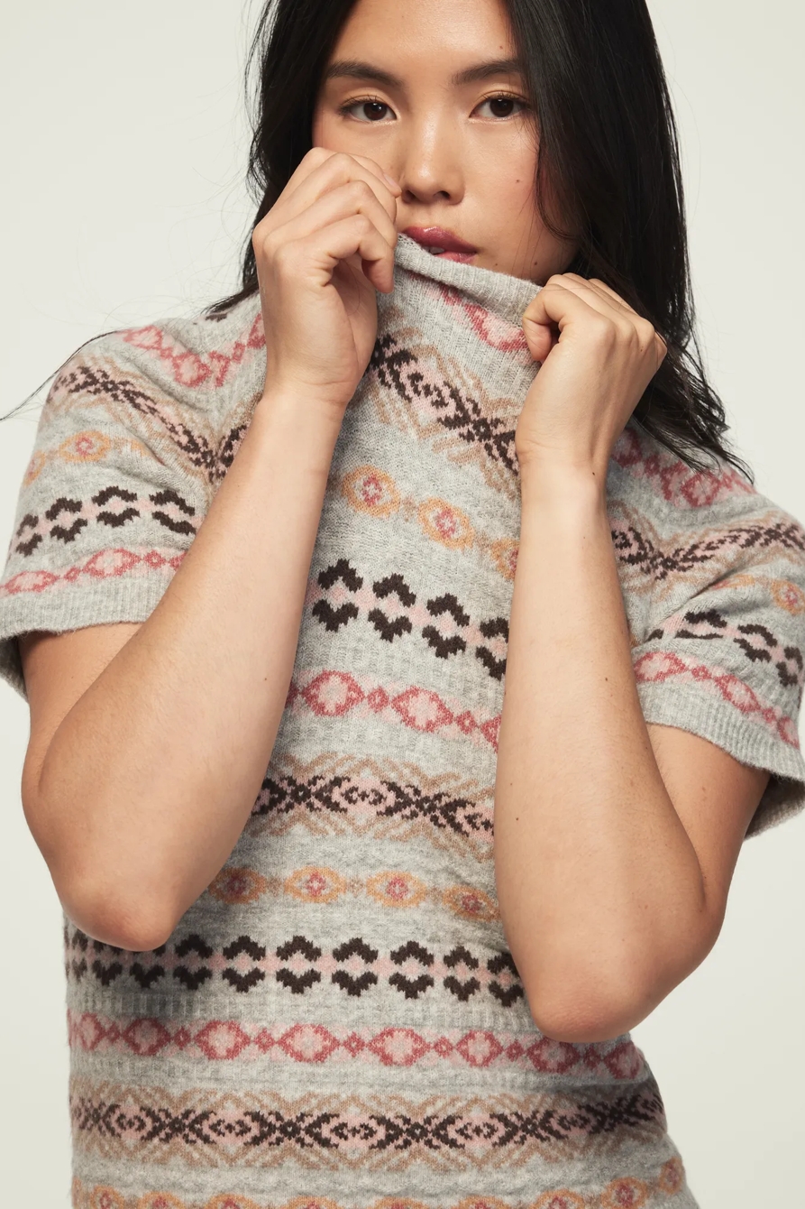 FAIR ISLE SWEATER TEE — LIGHT HEATHER GRAY — image 1