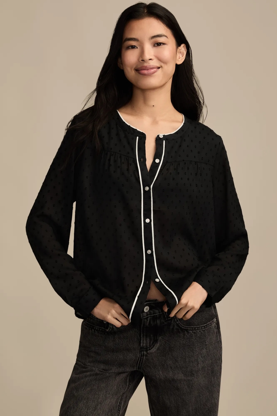 NOVELTY BUTTONDOWN TOP — CAVIAR — image 1
