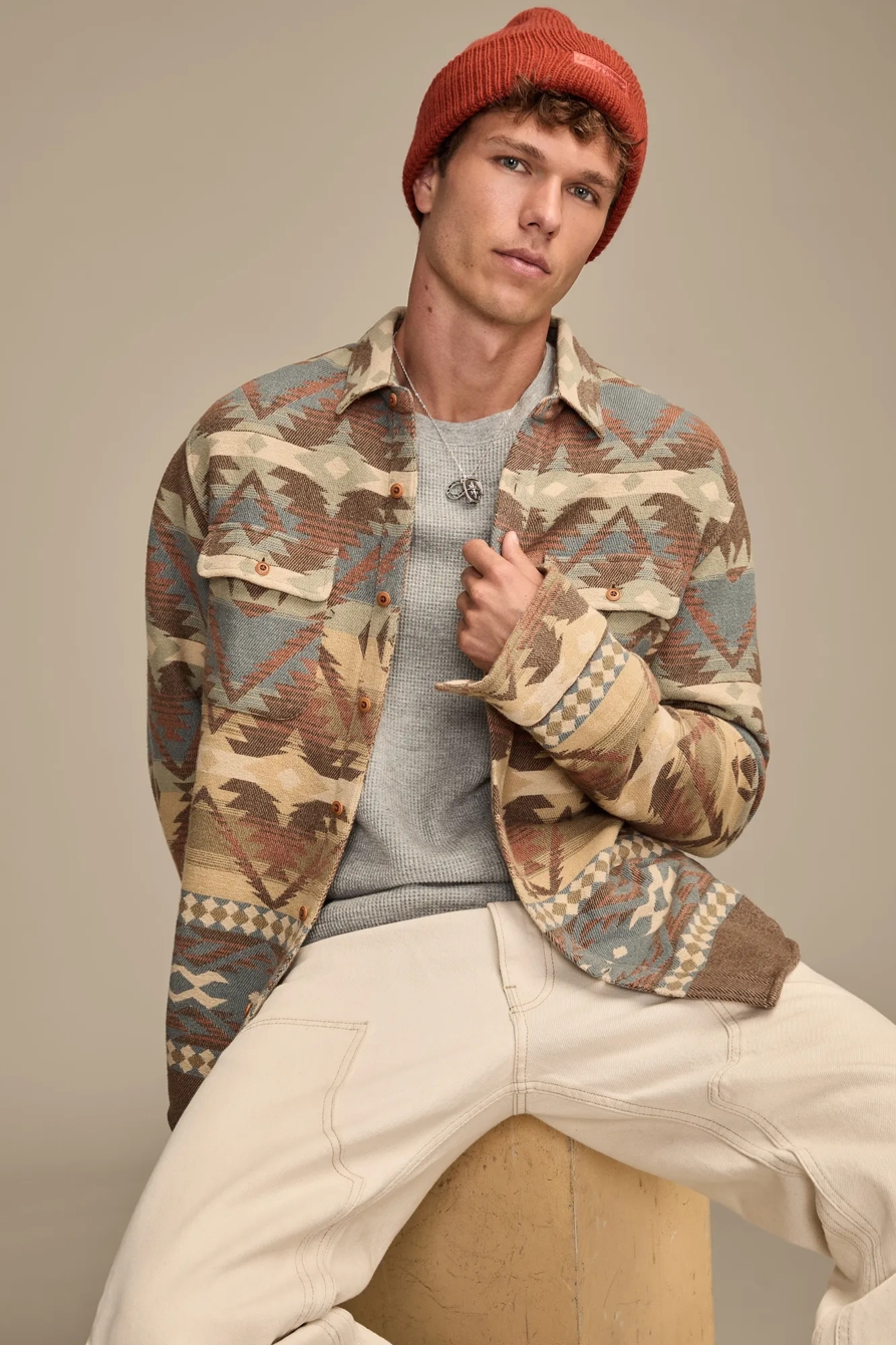 JACQUARD FLANNEL SHIRT — BROWN MULTI — image 5