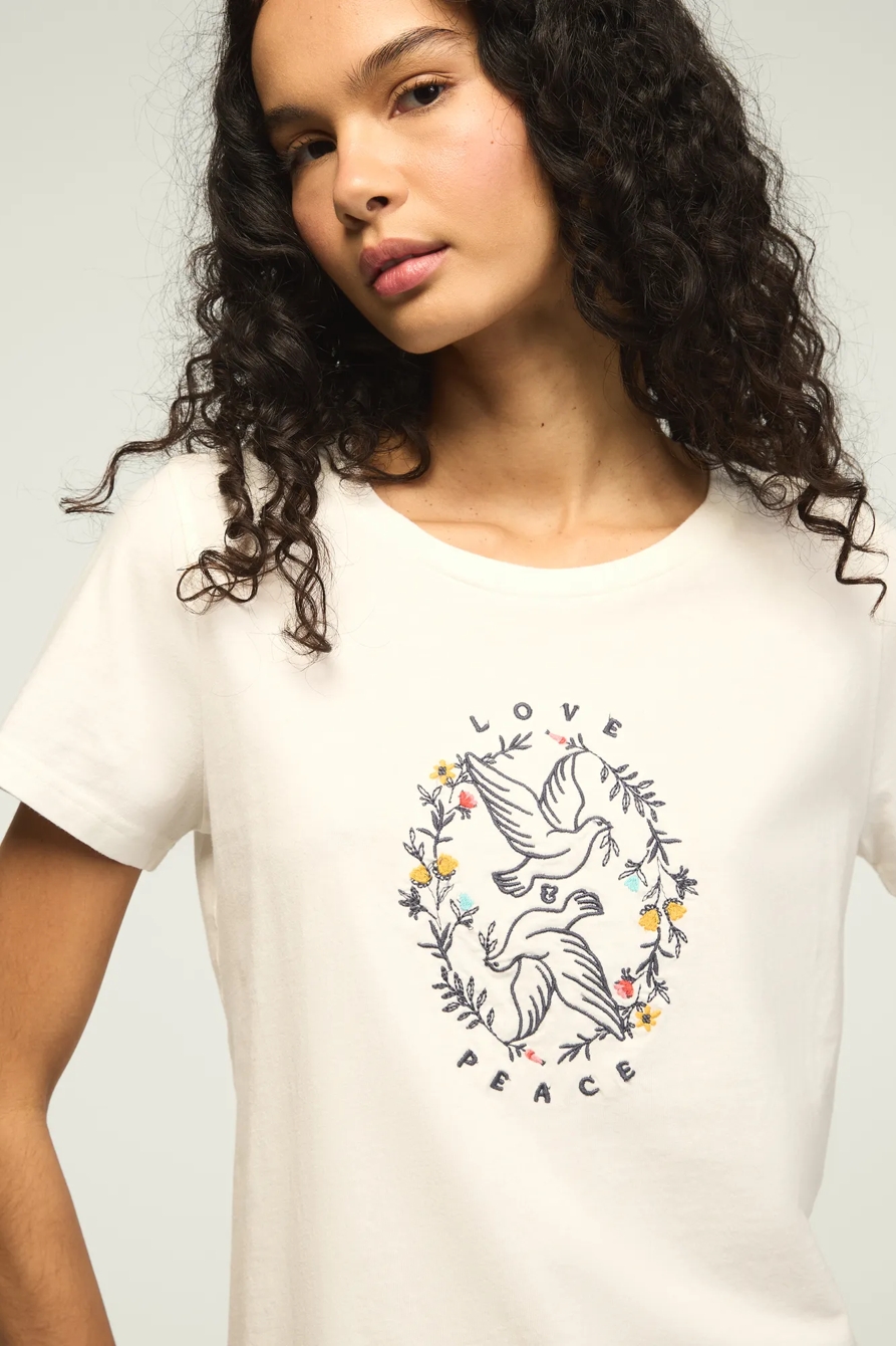 LOVE AND PEACE DOVES CLASSIC CREW — BRIGHT WHITE — image 1