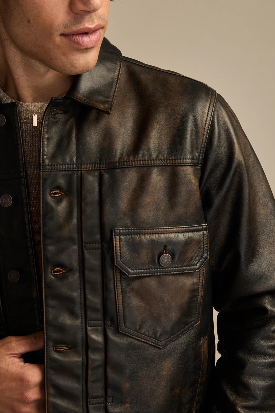 DISTRESSED LEATHER TRUCKER — WASHED BLACK — image 2