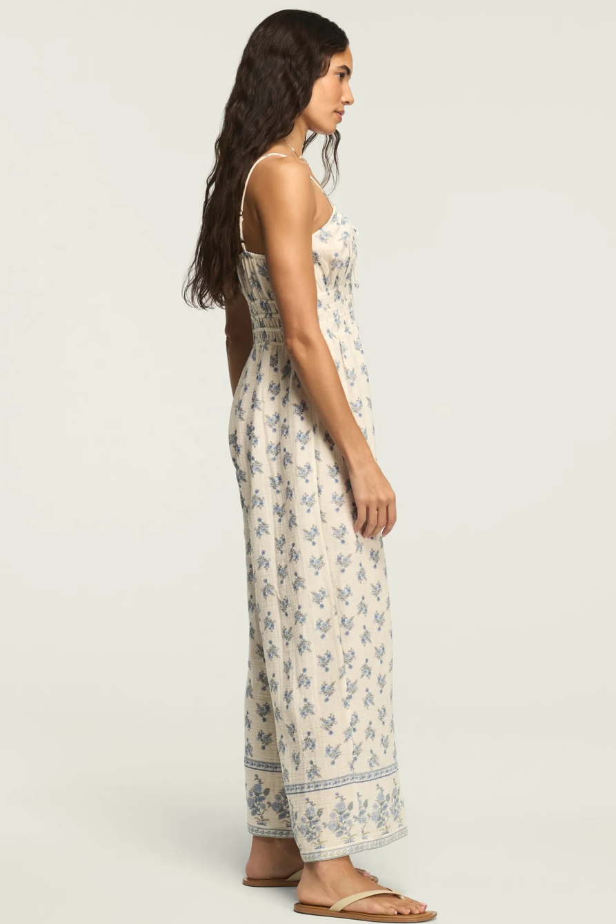GAUZE SMOCKED WAIST JUMPSUIT — CREAM MULTI — image 4