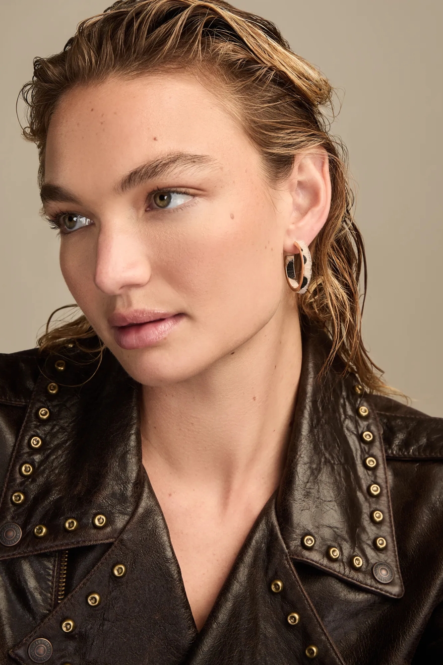 LEOPARD INLAY HOOP EARRINGS — GOLD — image 2
