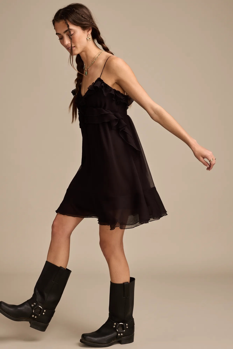 RUFFLE MINI DRESS — JET BLACK — image 4