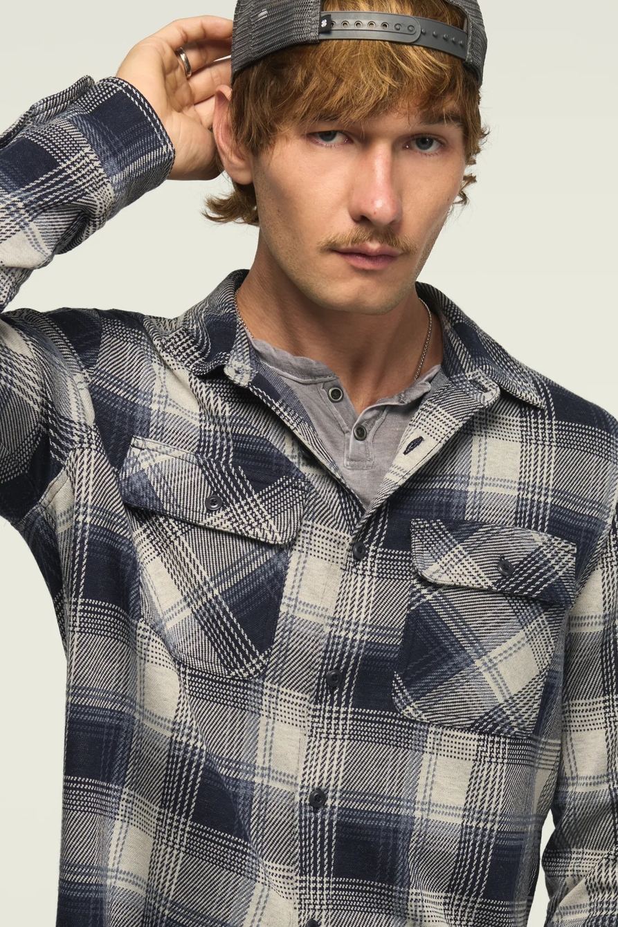 PLAID BRUSHED KNIT SHIRT — NAVY MULTI — image 4