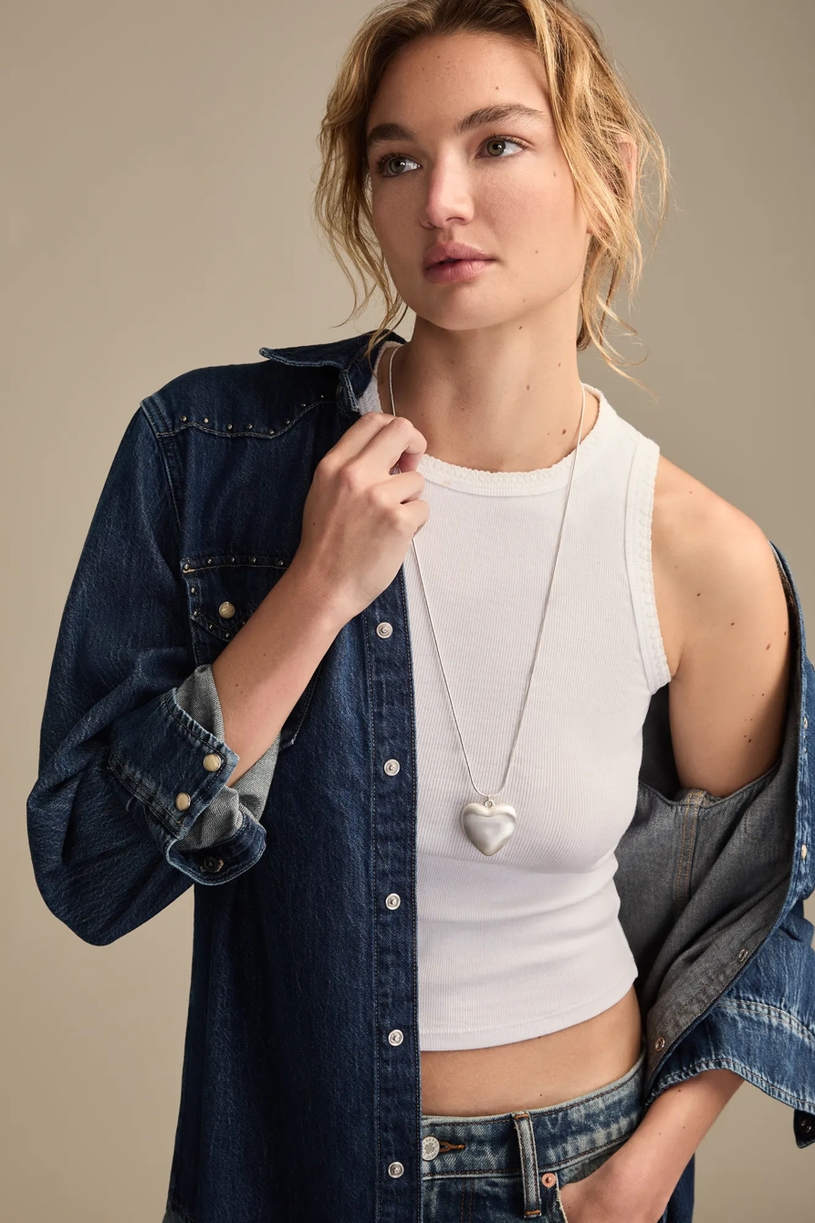 PUFFY HEART NECKLACE — SILVER — image 1