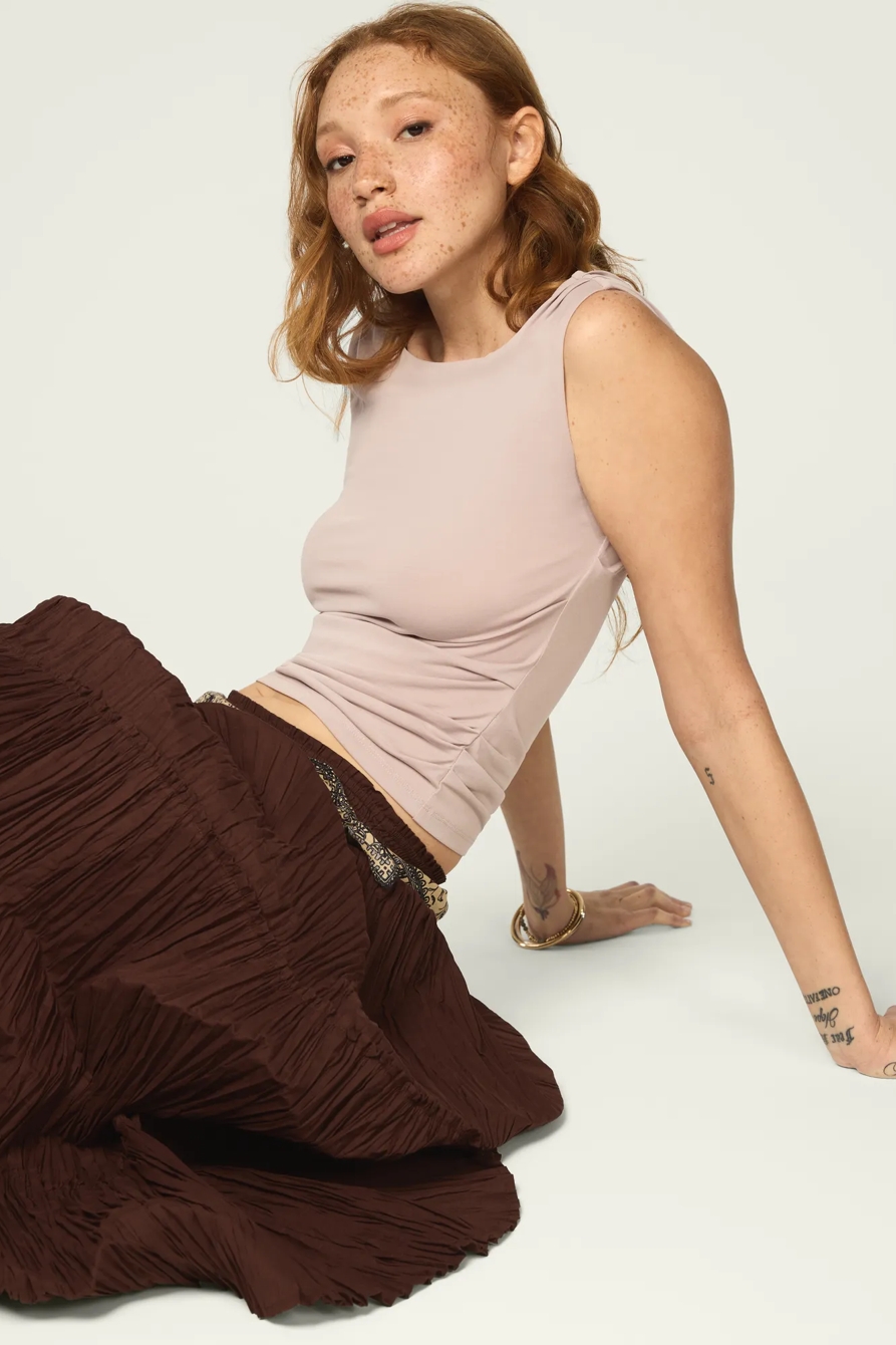DRAPE SHIRRED TOP — CLOUD GREY — image 2