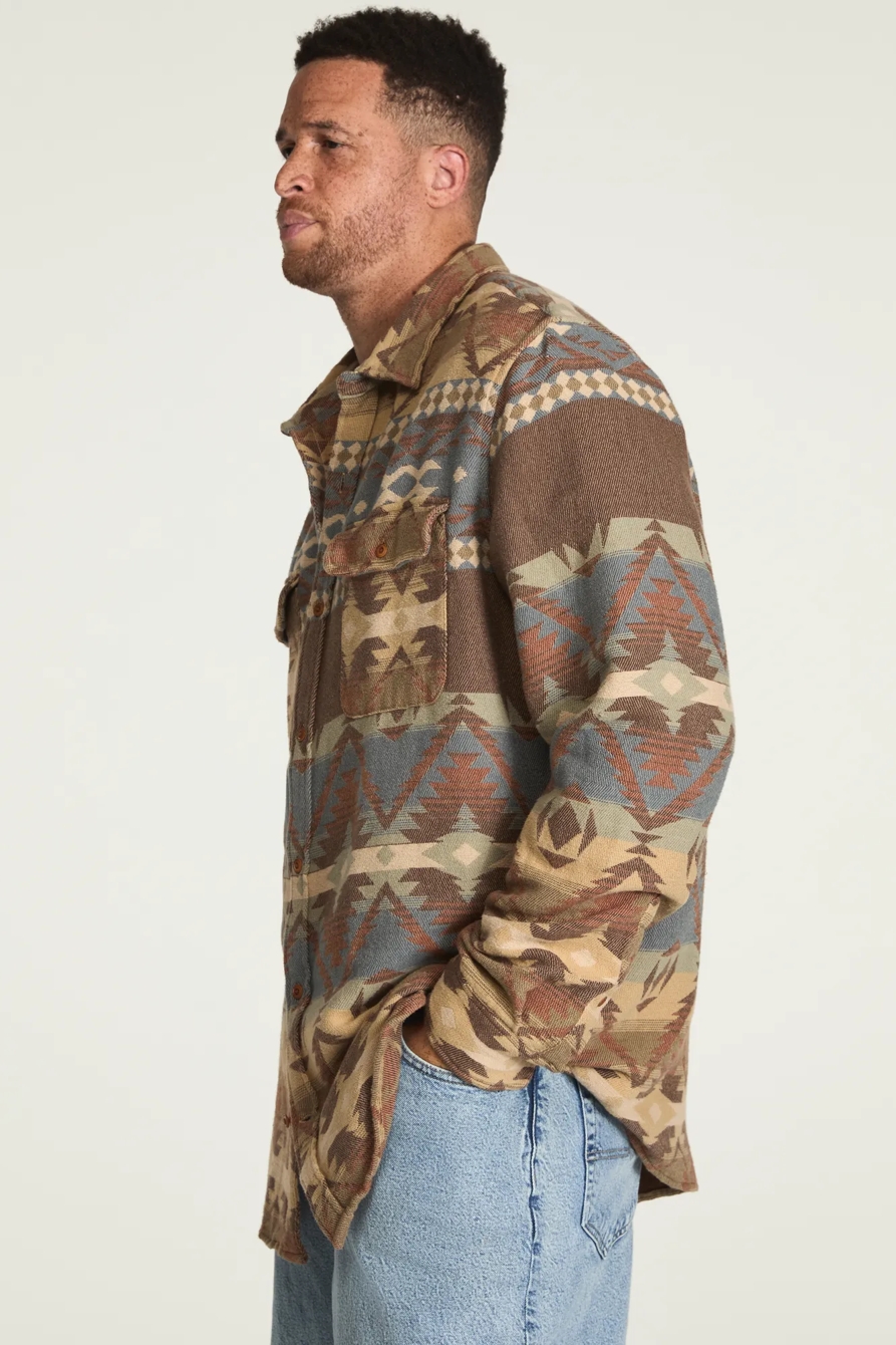 BIG AND TALL JACQUARD FLANNEL SHIRT — BROWN MULTI — image 4