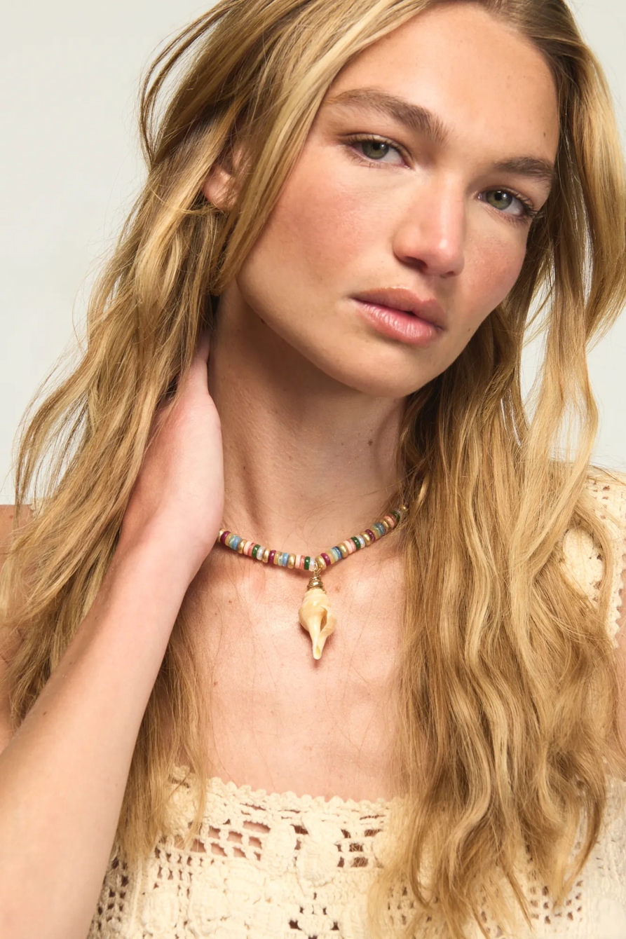 Beaded Seashell Necklace — GOLD — image 1