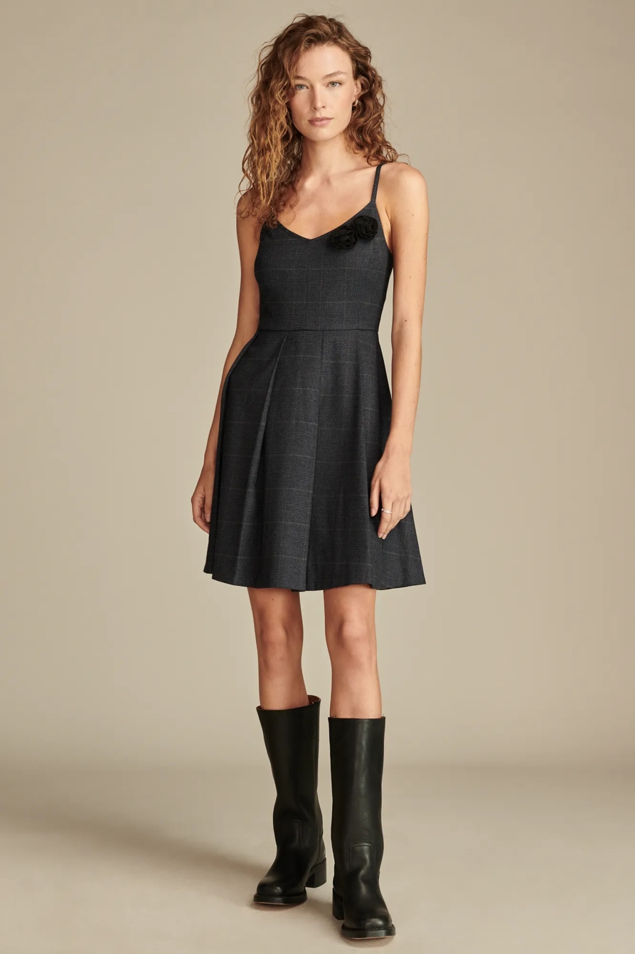 PLAID FIT AND FLARE MINI DRESS — BLUE PLAID — image 1