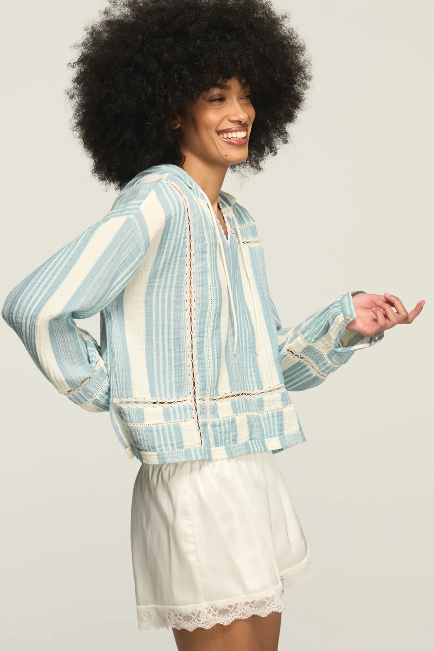 TRIMMED GAUZE HOODIE — BLUE STRIPE — image 4
