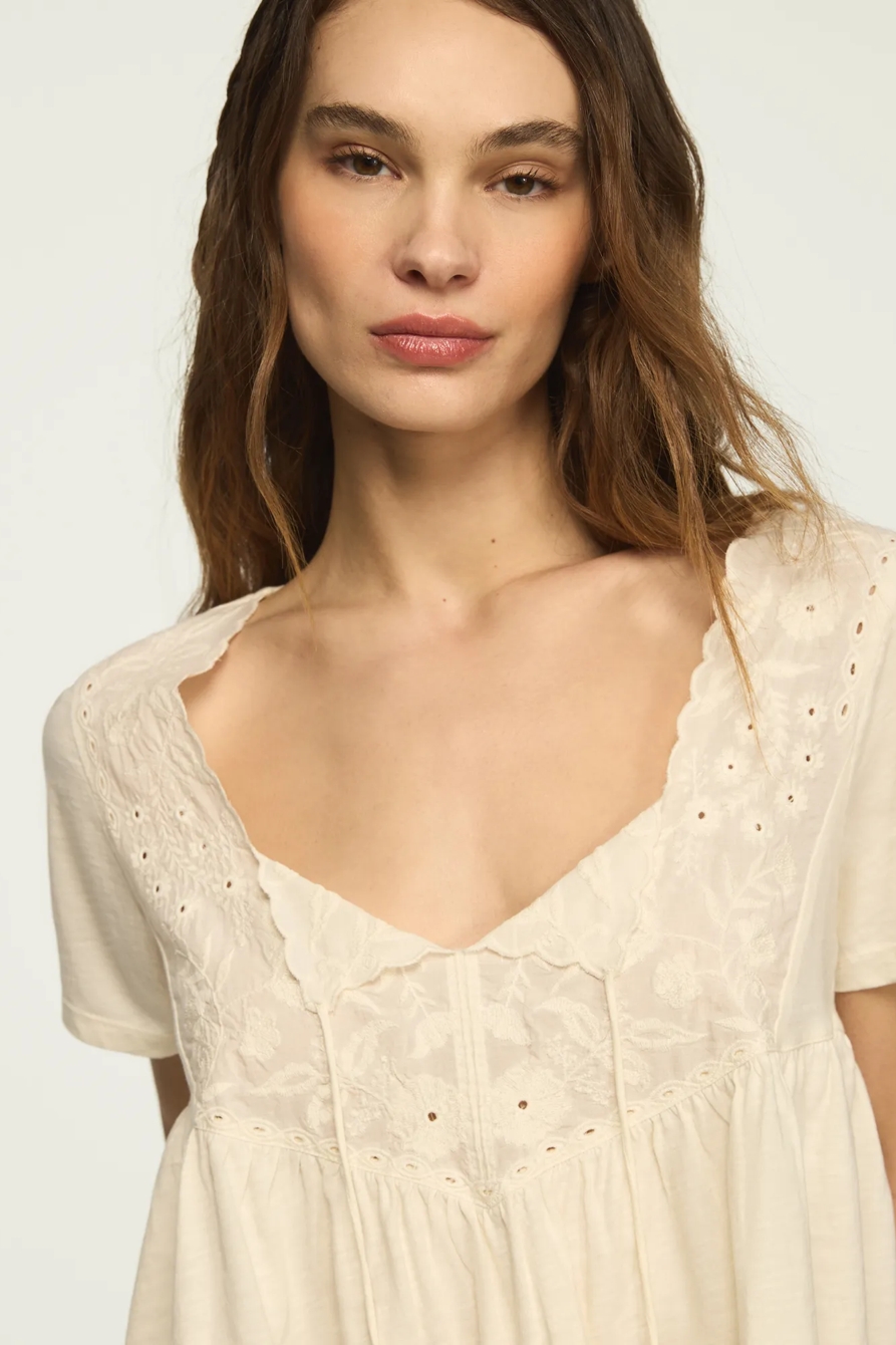 EMBROIDERED YOKE TASSLE TOP — WHISPER WHITE — image 2