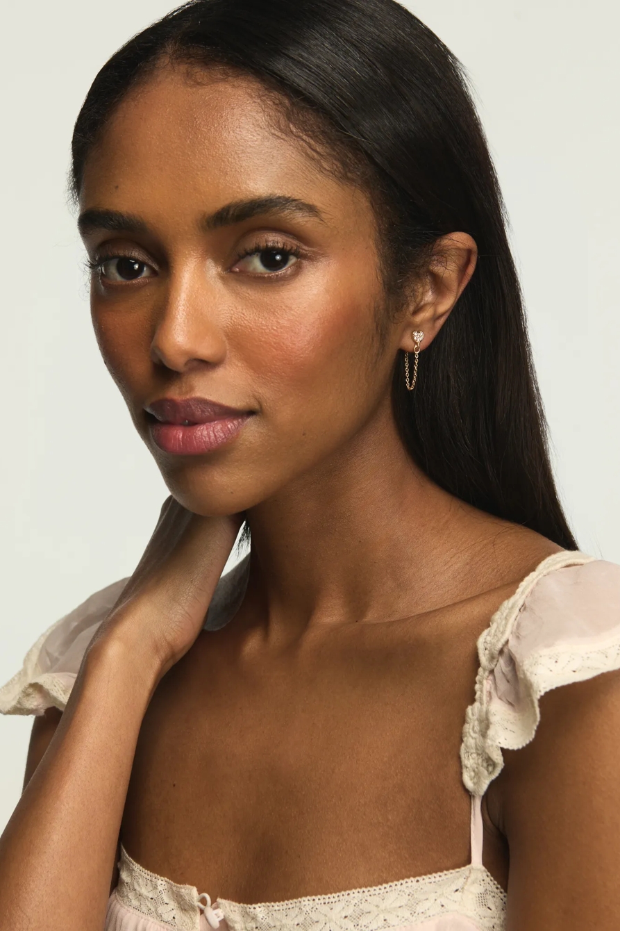 Crystal Heart and Star Drop Chain Earrings — GOLD — image 2