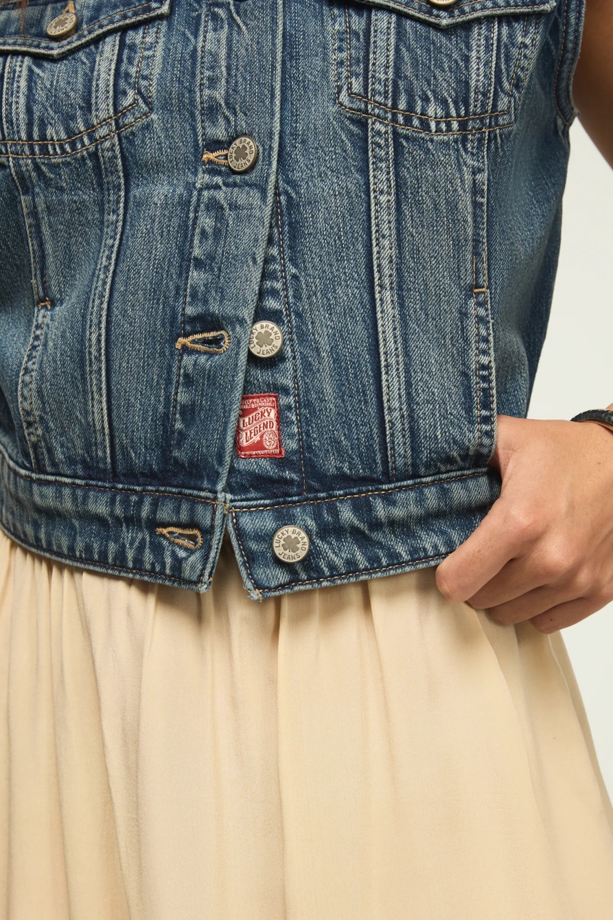 CROPPED TRUCKER VEST — VALLEY GIRL WASH — image 2