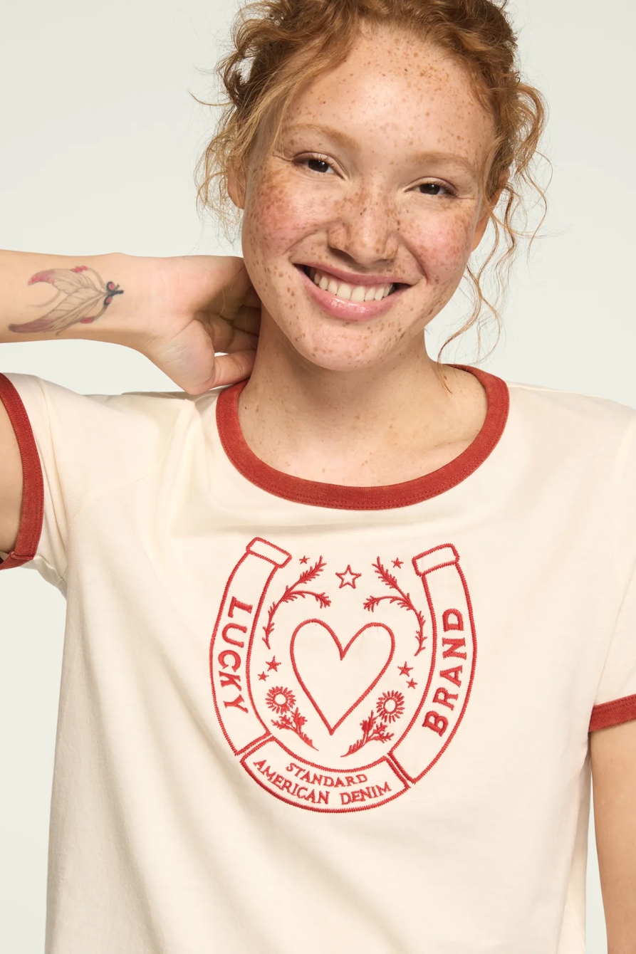 LUCKY BRAND HORSESHOE RINGER TEE — GARDENIA — image 1