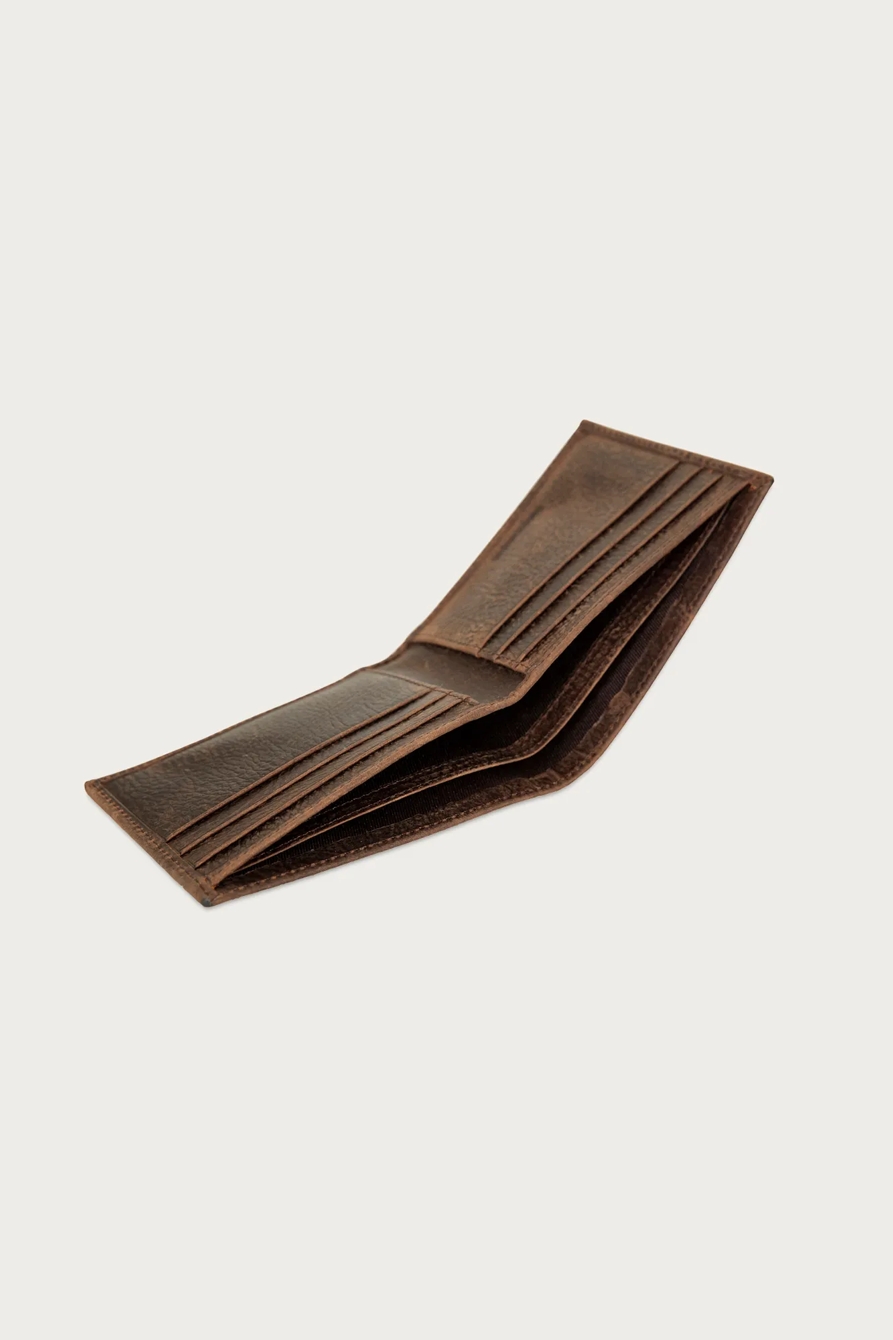 Double Stitched Leather Bifold Wallet — DARK BROWN — image 4