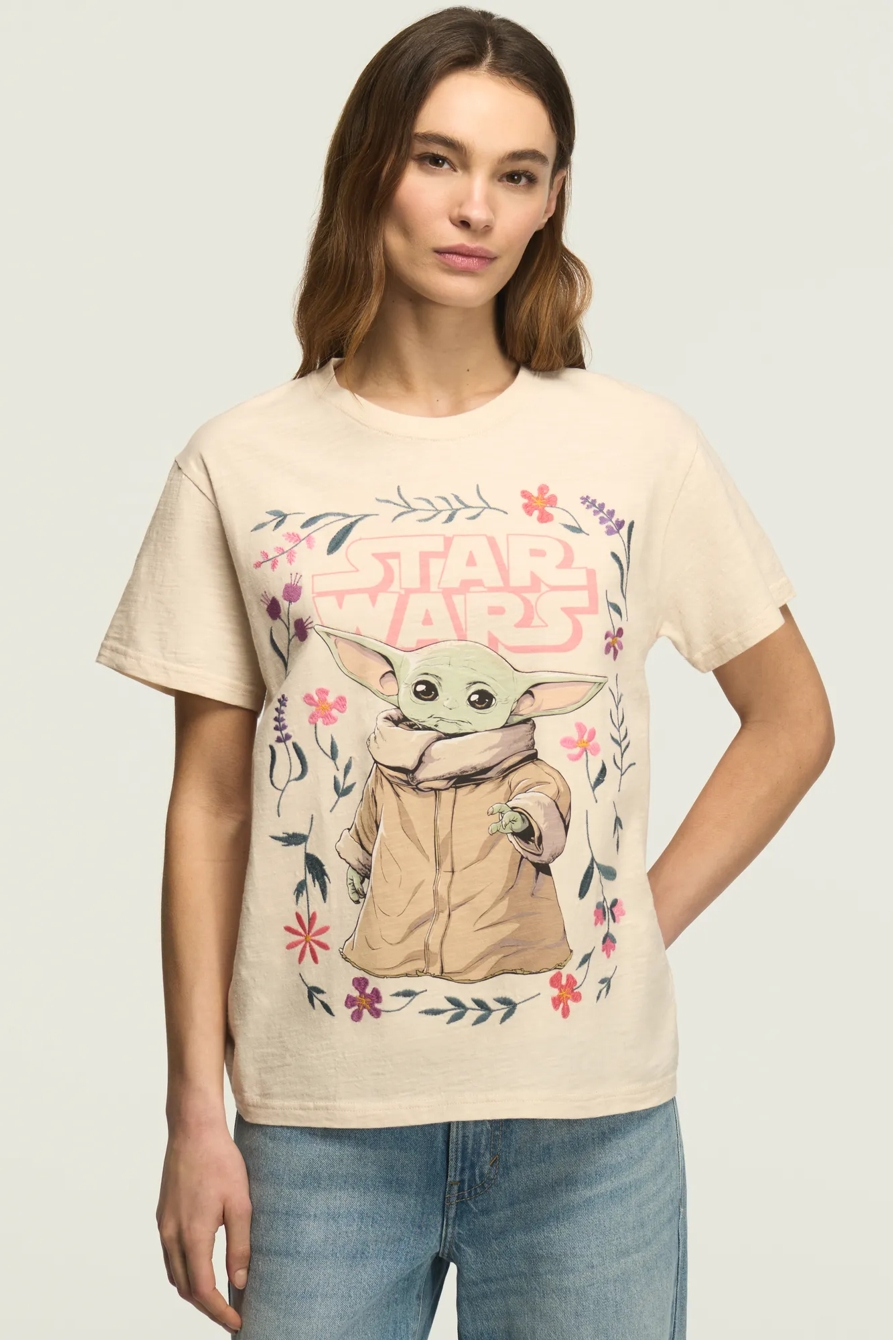 STAR WARS FLORAL GROGU BOYFRIEND TEE — CLOUDY DAYS WASH — image 1