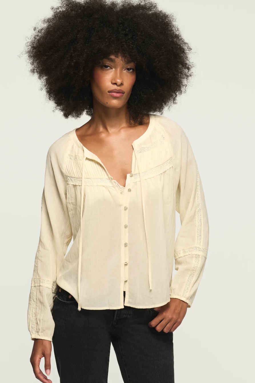 PINTUCK PEASANT BLOUSE — CREAM — image 1