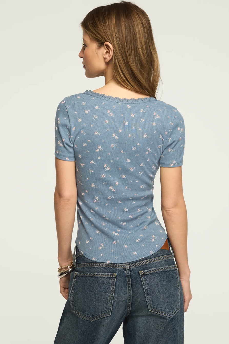 PRINTED SHORT SLEEVE HENLEY TEE — BLUE FLORAL — image 3