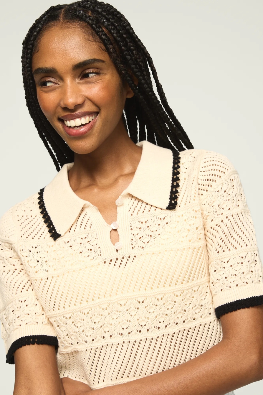 LACE POLO SWEATER TEE — WHITECAP GRAY — image 2