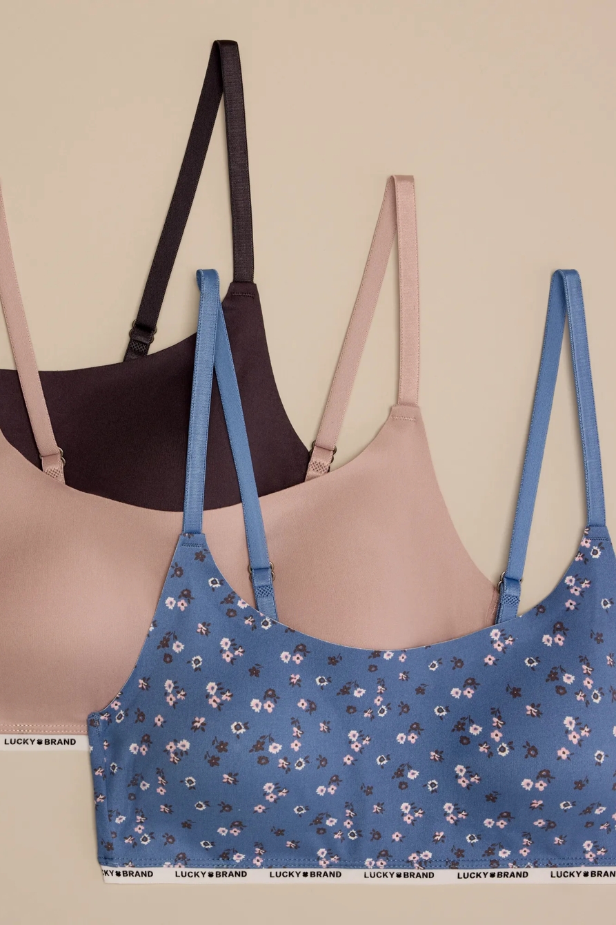 3 PACK BRUSHED V NECK LOUNGE BRA — DARK BLUE — image 2