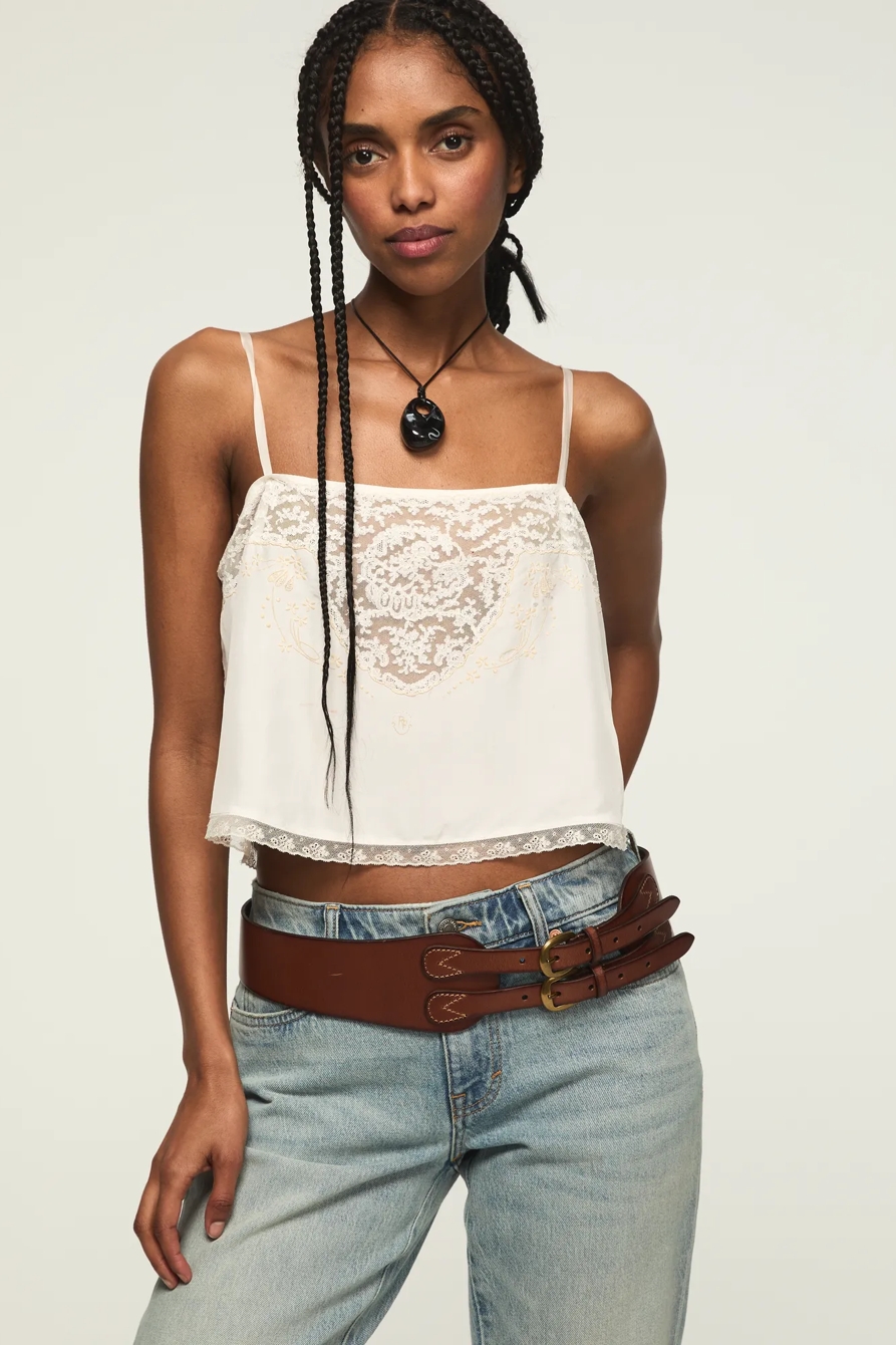 DOUBLE BUCKLE LEATHER STRETCH BELT — BROWN — image 3