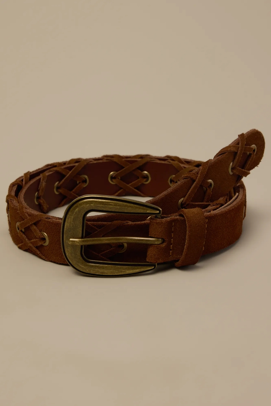 SUEDE LACED BELT — BROWN — image 1
