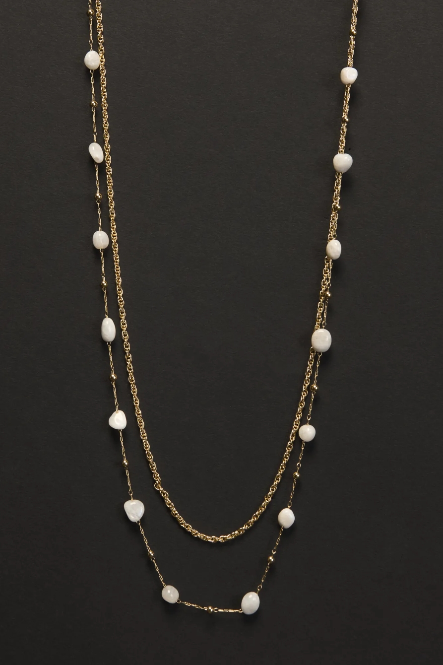 Layered Chain and Crystal Necklace — GOLD — image 2