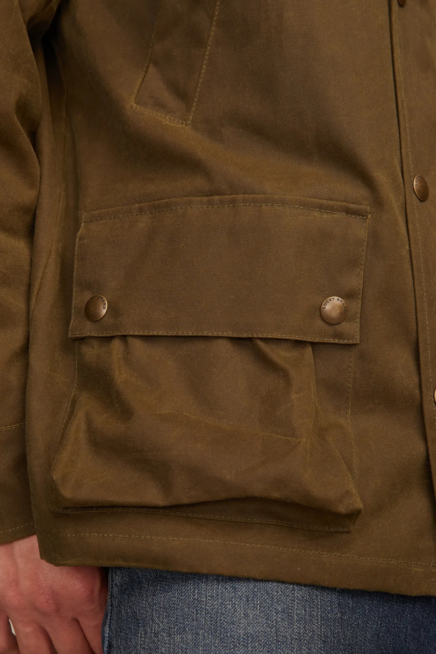 CORDUROY COLLAR WAXED BARN JACKET — DARK OLIVE — image 5