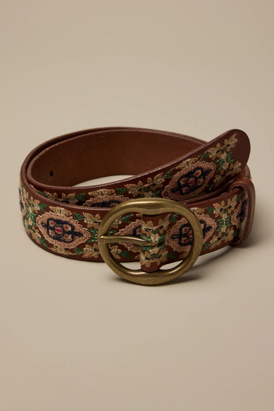 MULTI EMBORIDERED BELT — BROWN — image 1